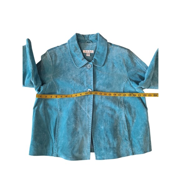 Coldwater Creek Women's Green Blue  Suede Leather Button Front Jacket Size‎ L - Picture 7 of 9